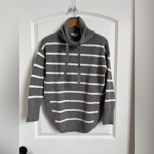LOFT Outlet Gray Striped Funnel Neck Sweater